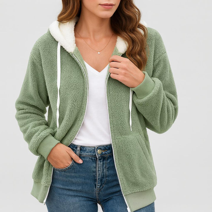 Giacca in fleece da donna con cappuccio e zip frontale