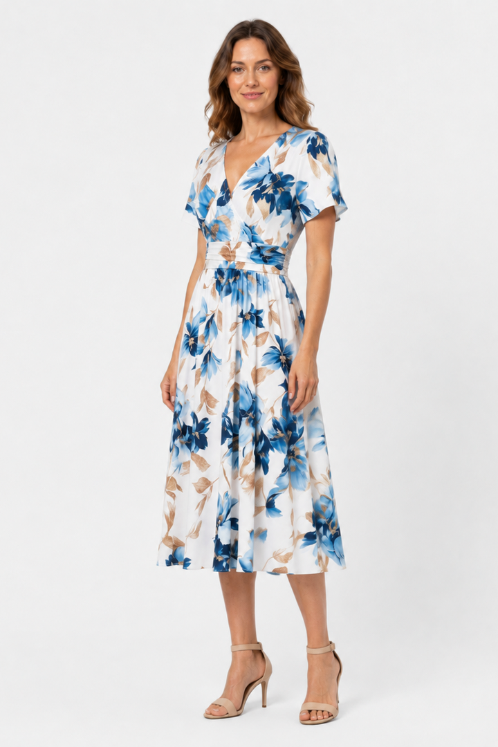 Zara | Abito midi a portafoglio floreale con cintura arricciata