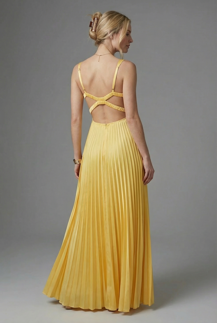 Brigita | Abito maxi plissettato giallo