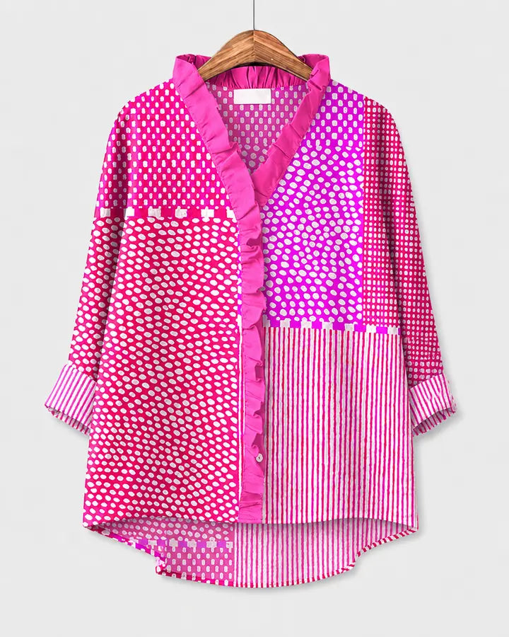 Izabela | Blusa patchwork con orlo a volant
