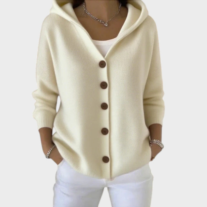 Cardigan da donna con cappuccio e bottoni