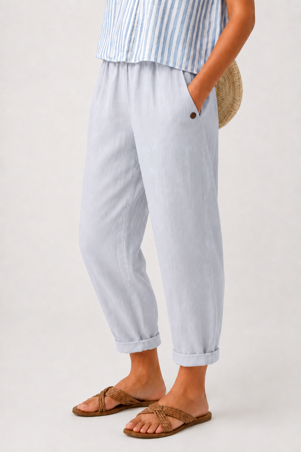 Pantaloni estivi larghi con cintura elastica e aspetto leggero