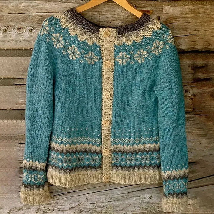 Cardigan lavorato a maglia nordico con bottoni davanti