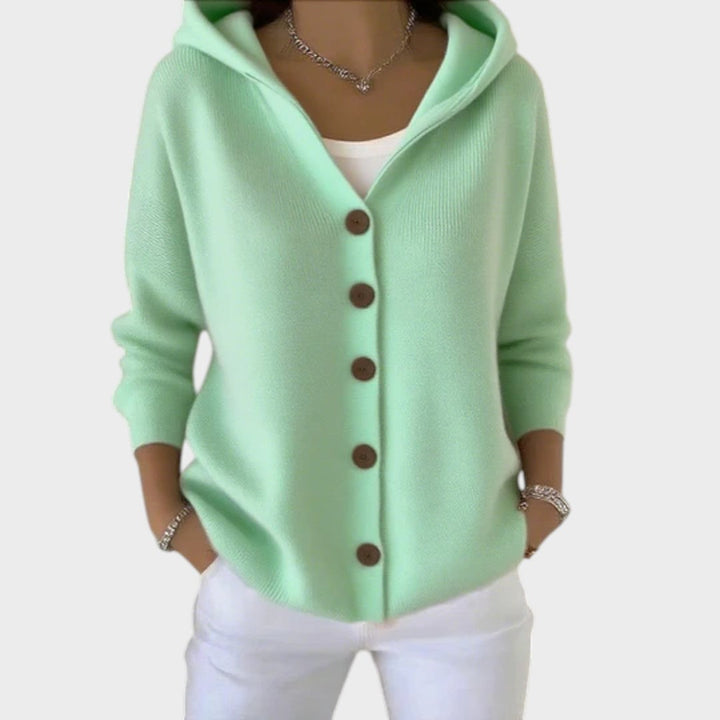 Cardigan da donna con cappuccio e bottoni