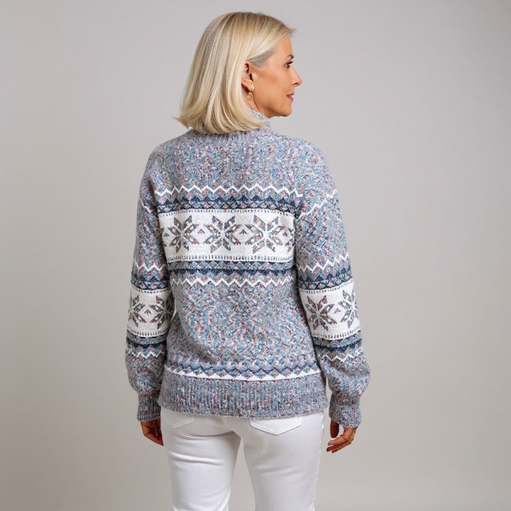 Maglione lavorato a maglia con colletto alto e fiocchi di neve in tonalità pastello