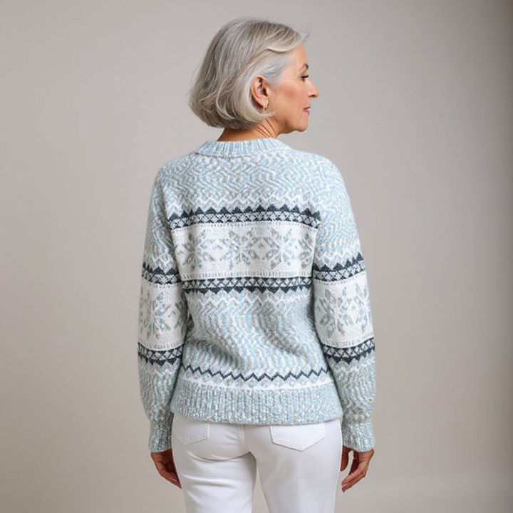 Maglione lavorato a maglia con colletto alto e fiocchi di neve in toni pastello