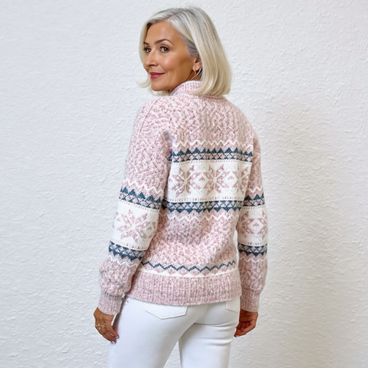Maglione lavorato a maglia con colletto alto e fiocchi di neve in toni pastello