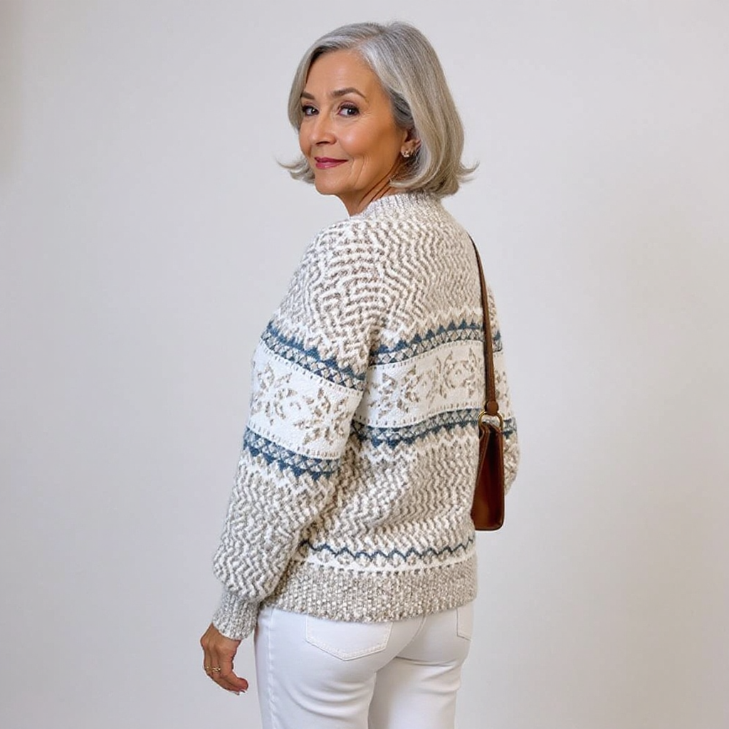 Maglione lavorato a maglia con colletto alto e fiocchi di neve in tonalità pastello