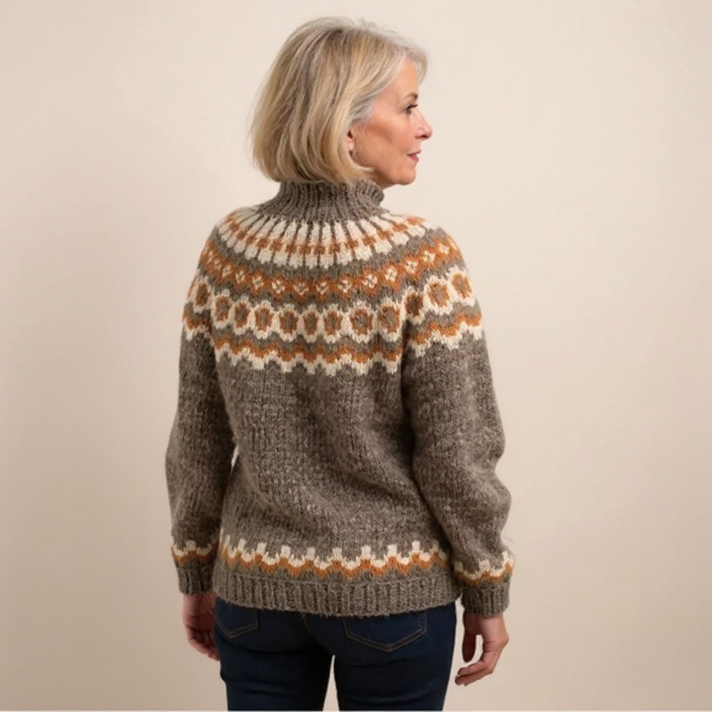 Maglione a collo alto con motivo nordico in tonalità terrose