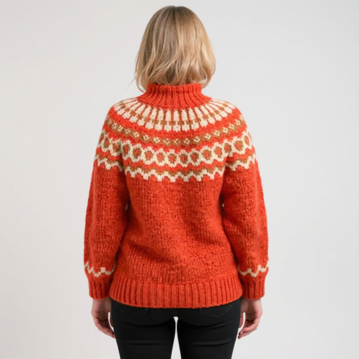 Maglione a collo alto con motivo nordico in tonalità terrose