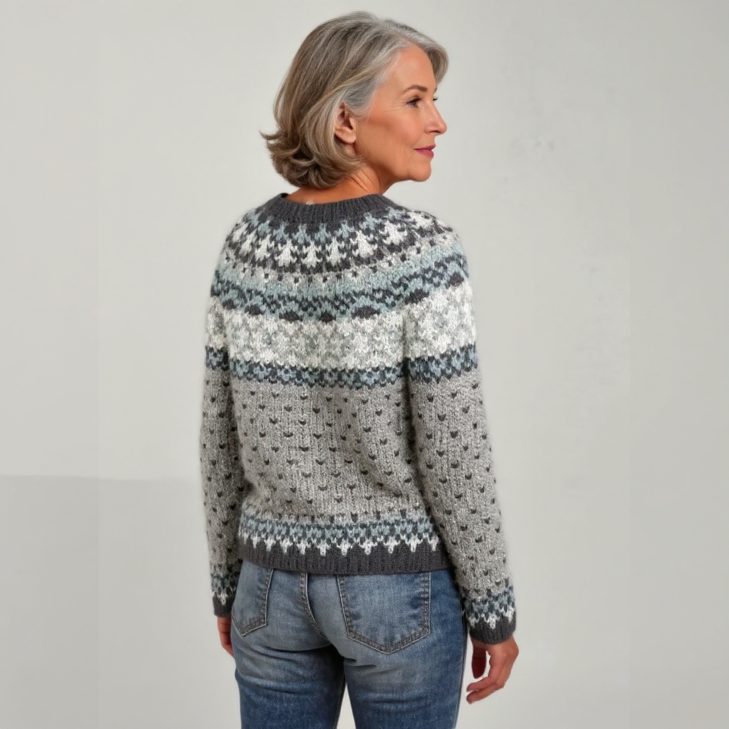 Maglione norvegese grigio, bianco e blu chiaro