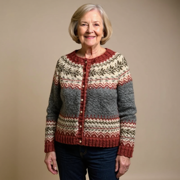 Cardigan lavorato a maglia con motivo elaborato e aspetto artigianale