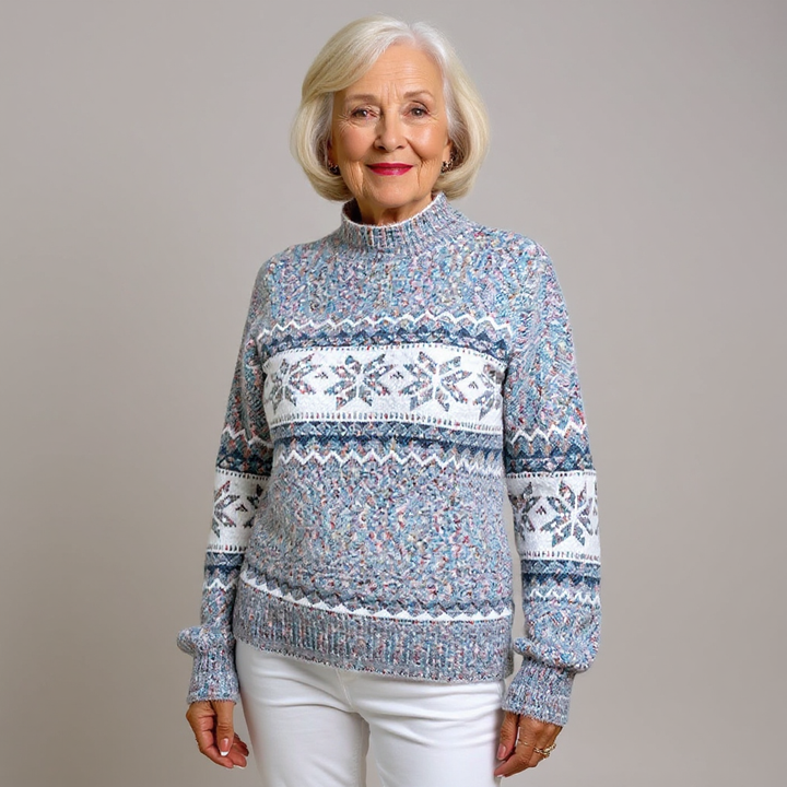 Maglione lavorato a maglia con colletto alto e fiocchi di neve in tonalità pastello