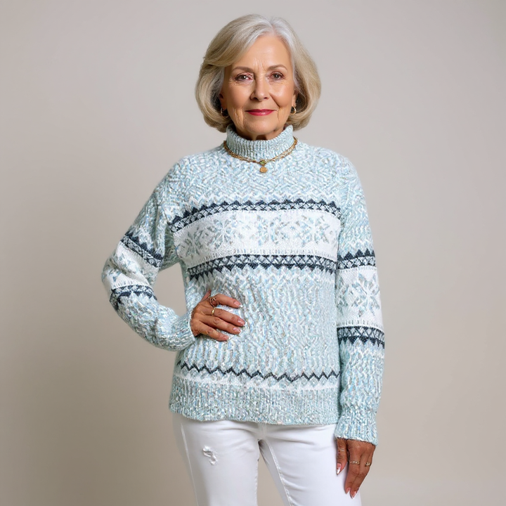 Maglione lavorato a maglia con colletto alto e fiocchi di neve in tonalità pastello