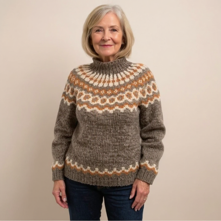 Maglione a collo alto con motivo nordico in tonalità terrose