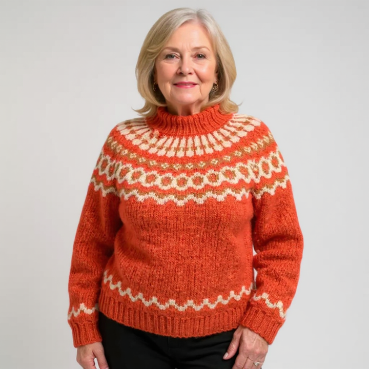 Maglione a collo alto con motivo nordico in tonalità terrose