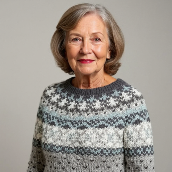 Maglione norvegese grigio, bianco e blu chiaro
