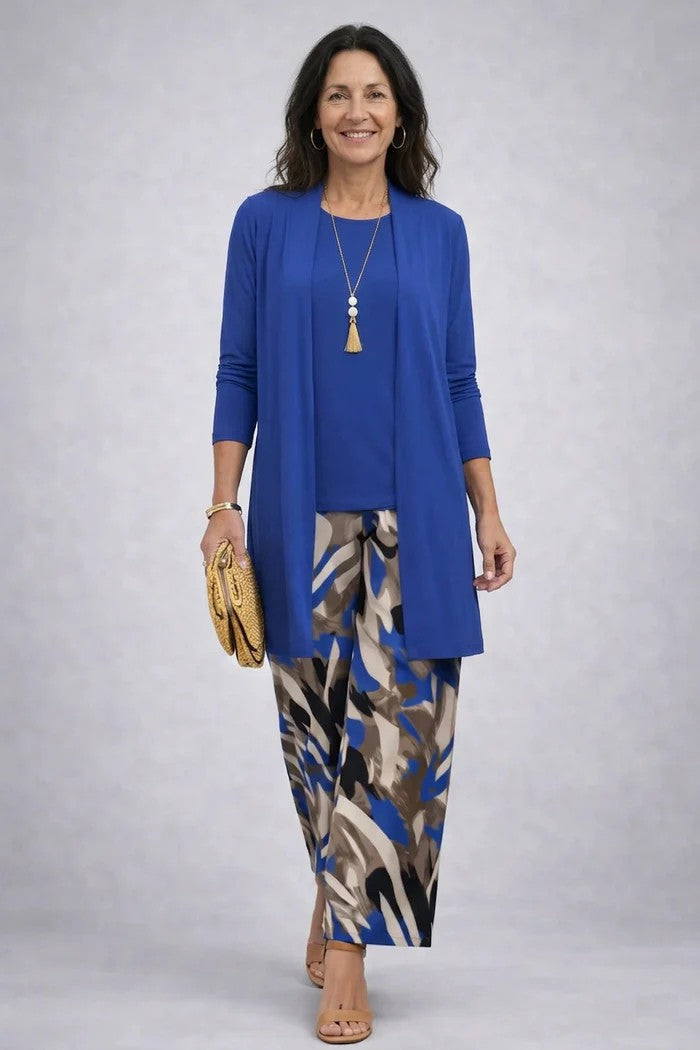 Completo a tre pezzi con top lungo e pantaloni
