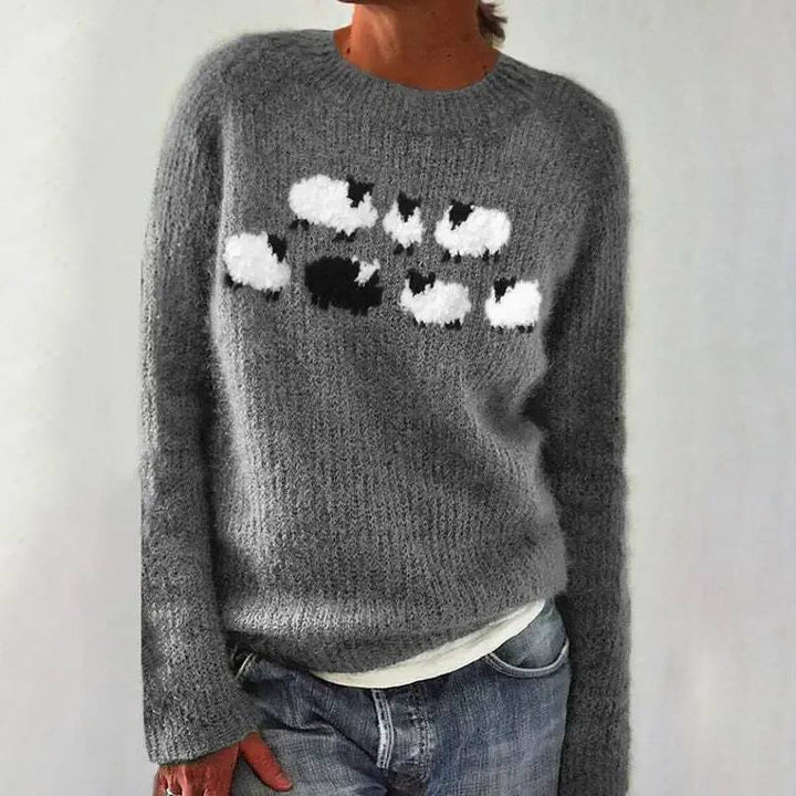 Maglione morbido lavorato a maglia con motivo di pecore