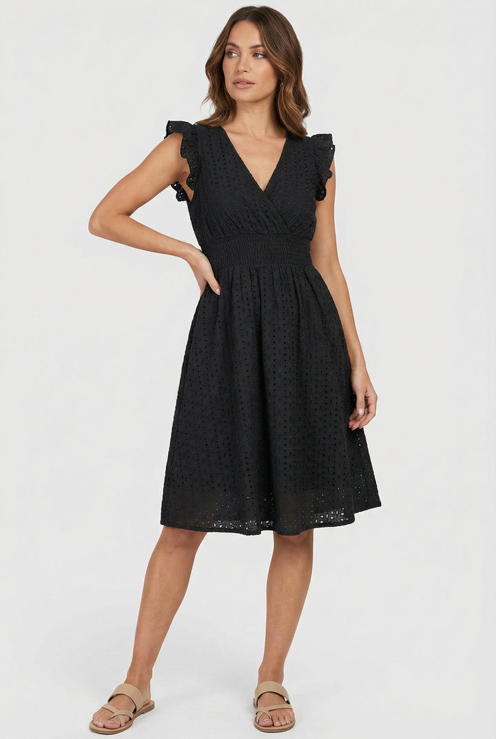 Natália | Abito midi con ricamo in stile Madeira e cintura arricciata