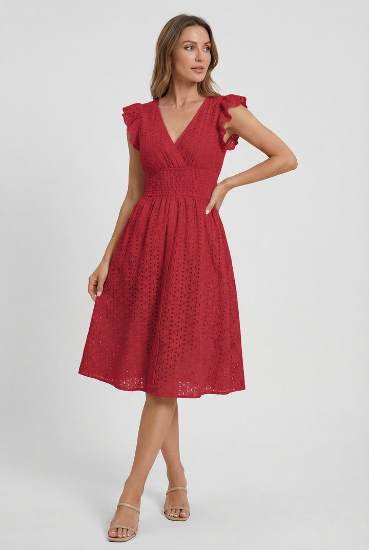 Natália | Abito midi con ricamo in stile Madeira e cintura arricciata