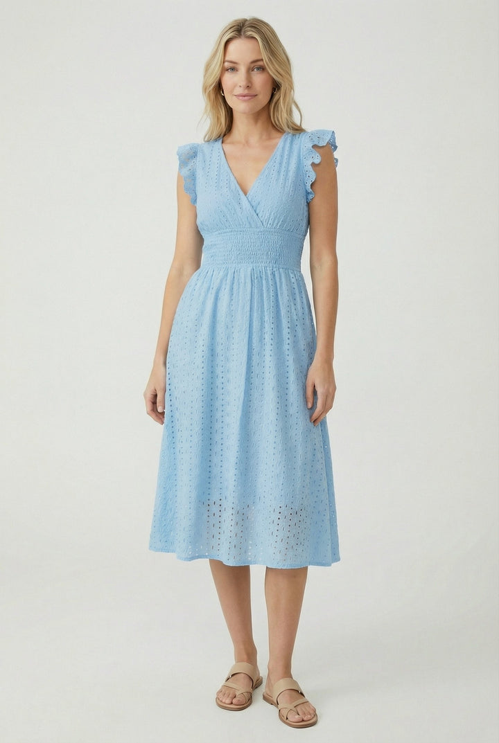 Natália | Abito midi con ricamo in stile Madeira e cintura arricciata
