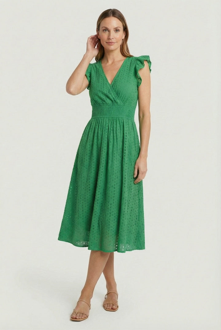 Natália | Abito midi con ricamo in stile Madeira e cintura arricciata
