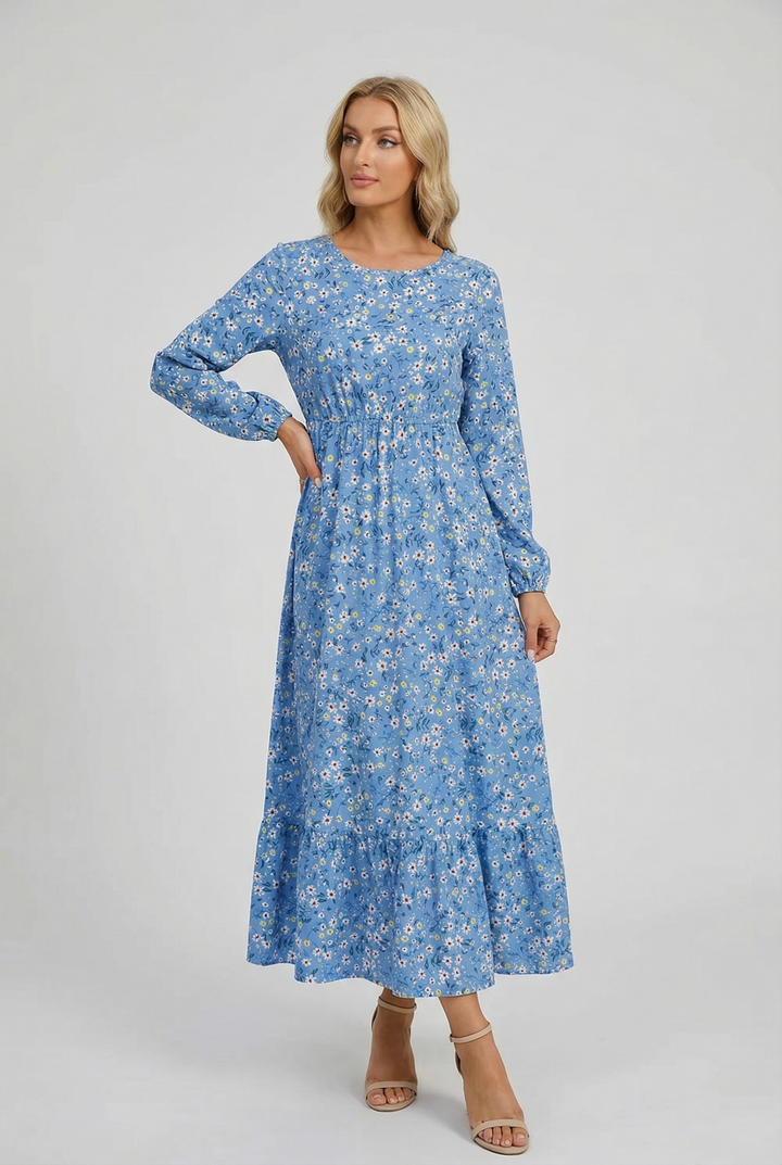 Milena | Abito maxi floreale leggero con maniche lunghe