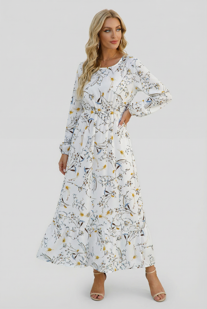 Milena | Abito maxi floreale leggero con maniche lunghe