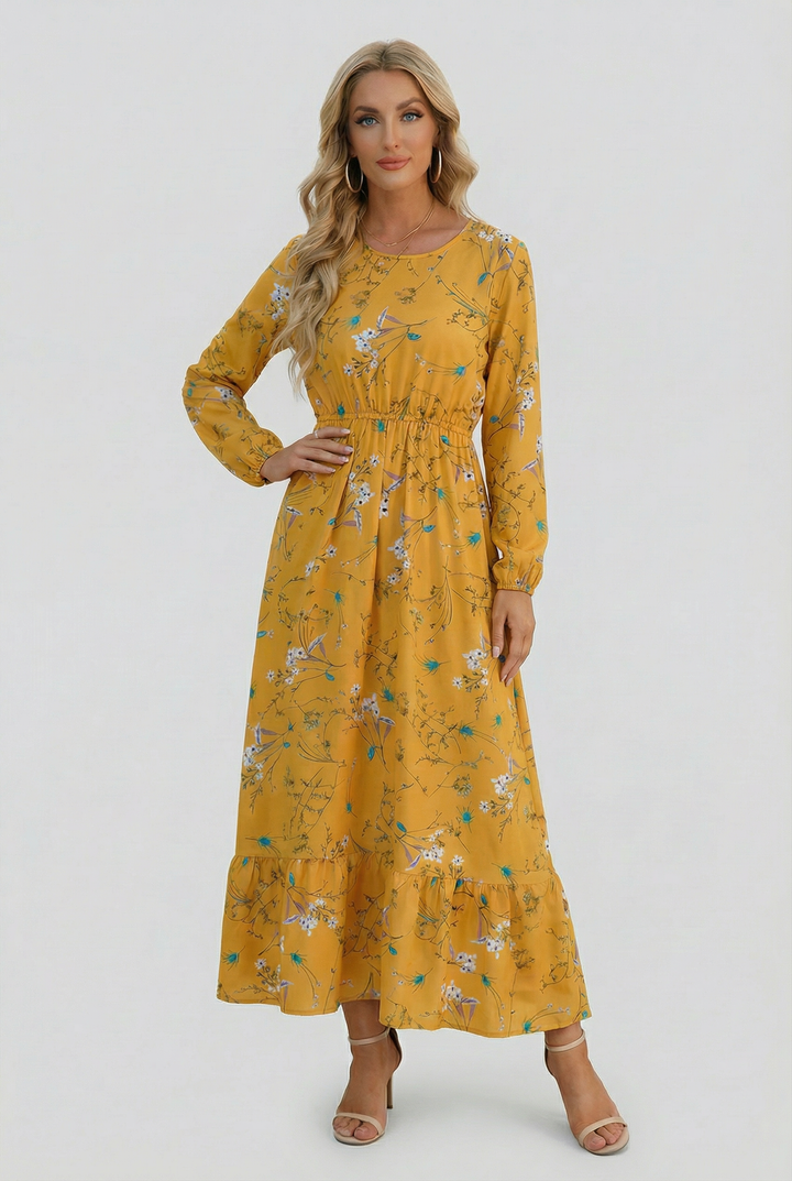 Milena | Abito maxi floreale leggero con maniche lunghe