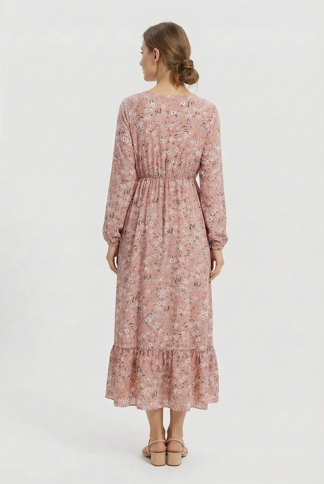 Milena | Abito maxi floreale leggero con maniche lunghe