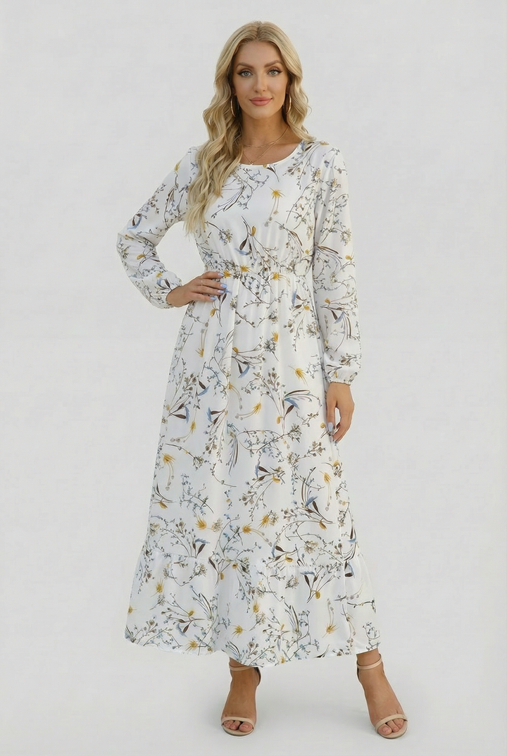 Milena | Abito maxi floreale leggero con maniche lunghe