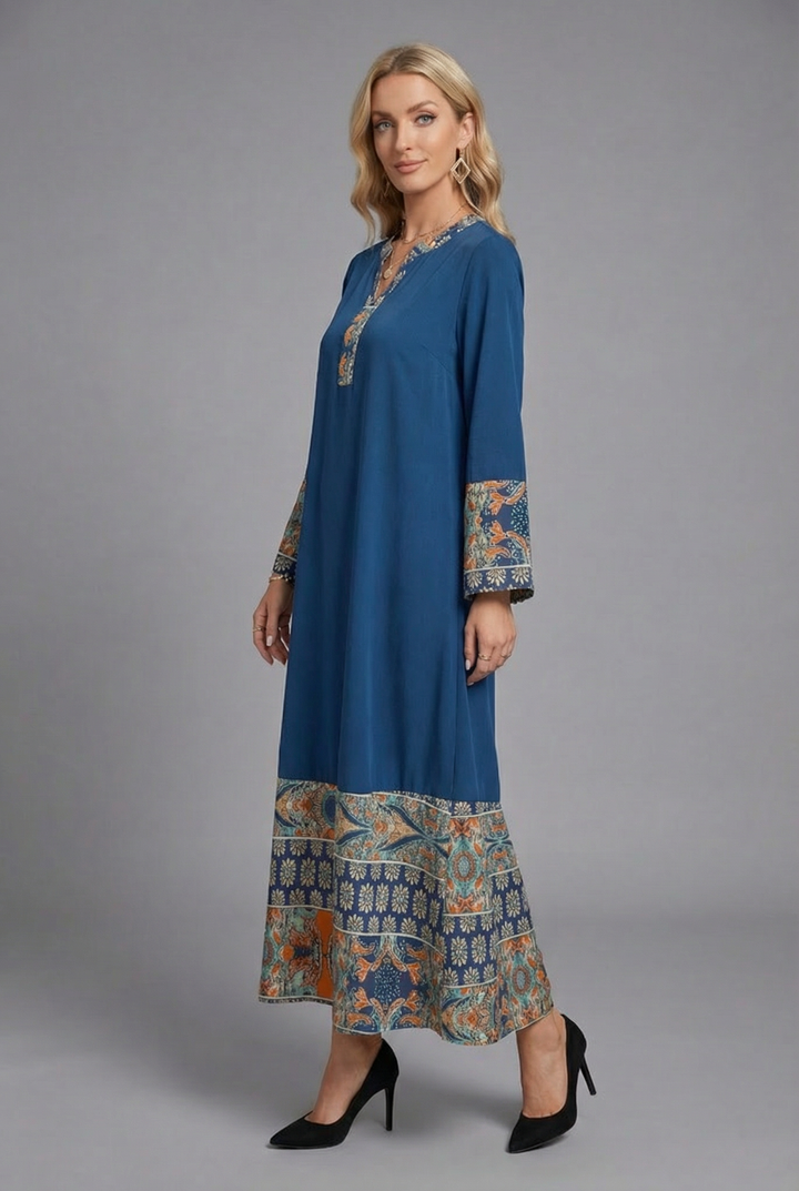 Oksana | Abito maxi con scollatura a V e maniche a volant