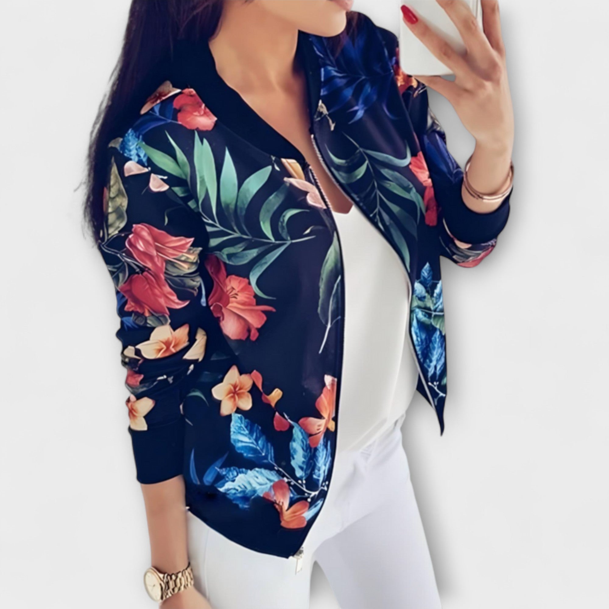 Andreia - Elegantná Kvetinová Bomber Bunda