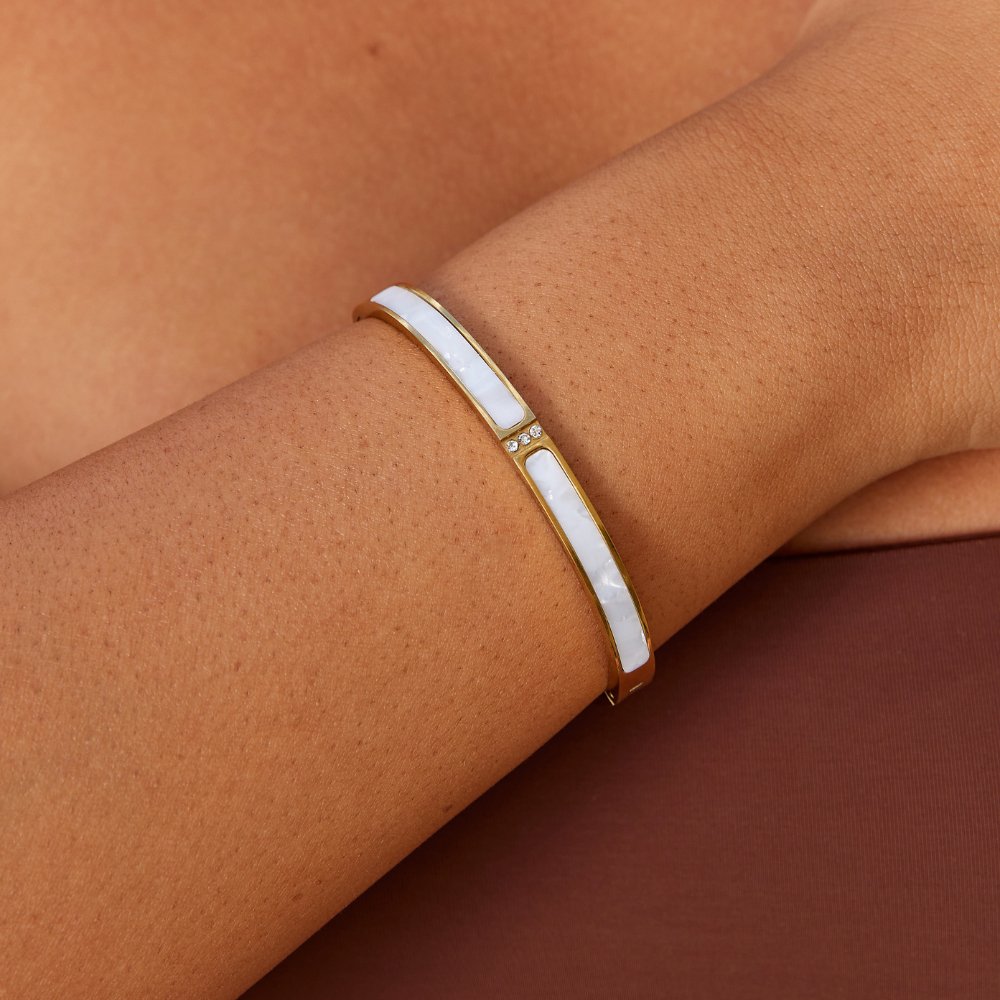Bracciale rigido in oro Sahara di colore bianco